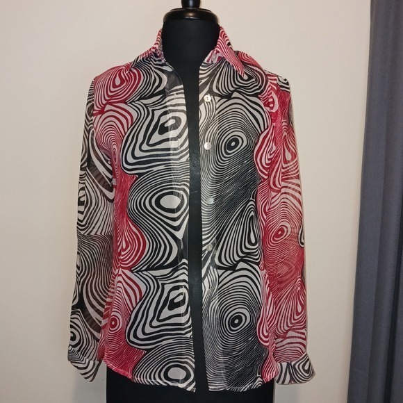 NICOLA PETITE Tops - Vintage‎ NICOLA PETITE Sheer Swirl Print Long Sleeve Blouse & Tank Top Shirt PP